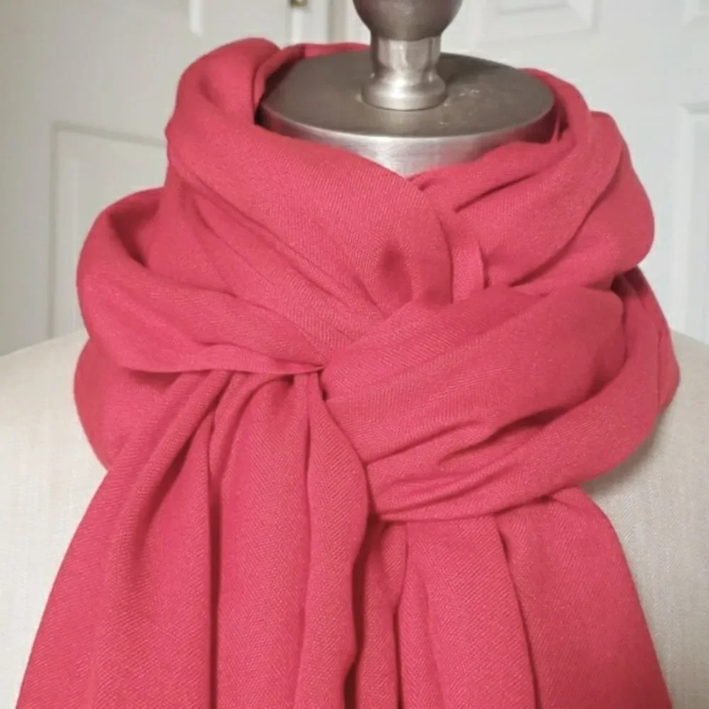 OZSOY Turkish Pashmina Scarf Red Lightweight Woven Fringe Wrap Shawl NWOT 72x28